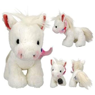 Preciosa y suave yegua blanca de peluche Miss Melody con trenza rosada