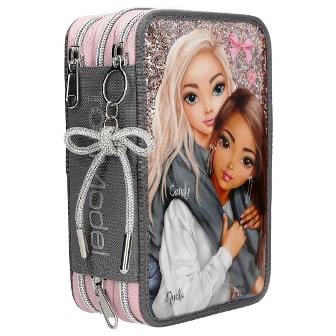 Precioso estuche triple brillante relleno con 38 lapices y mucho mas de MY BFF TOPModel