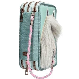 Precioso Estuche triple lleno de color verde suave con 38 lapices y mucho mas de Miss Melody