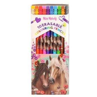 10 lindos lápices de colores intensos y borrables con diseno de caballos de Miss Melody