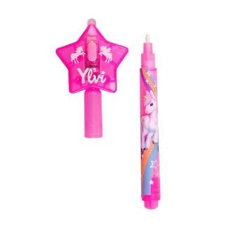 Bolígrafo mágico rosado con luz y tinta invisible del dulce unicornio Ylvi