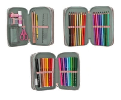 Precioso estuche triple en color verde con hermoso diseno de caballos - ROMANTIC FIELDS Miss Melody