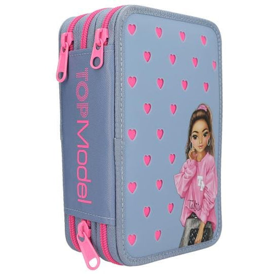 TOPModel estuche triple con 38 lápices y mucho más - con pines de silicona y corazones