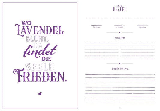 Libreta para anotar recetas - Meine liebsten Rezepte - Mis recetas favoritas - Lavanda