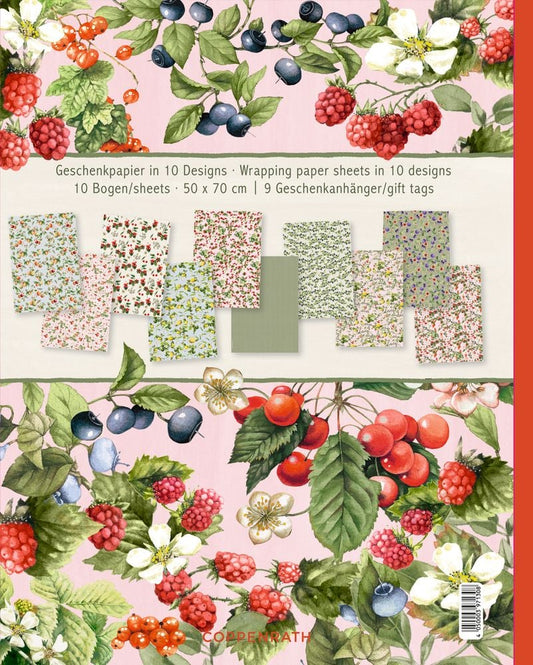 Libro de papel de regalo: Regalar bonito - Jardín de campo con 10 hojas de papeles grandes