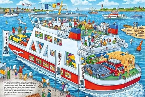 Wimmelbuch Wo ist das kleine Segelboot?-Dónde está el pequeno velero - Busca busca en Aleman