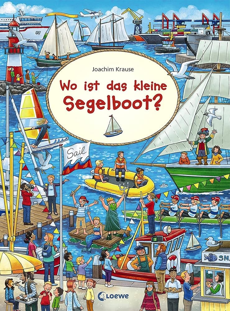 Wimmelbuch Wo ist das kleine Segelboot?-Dónde está el pequeno velero - Busca busca en Aleman