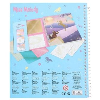 Miss Melody Libro para colorear Stick & Shine - Dale estilo con los tatuajes adhesivos a los disenos