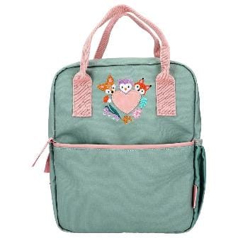 Linda mochila pequena verde WILD FOREST con bordado - resistente y duradera