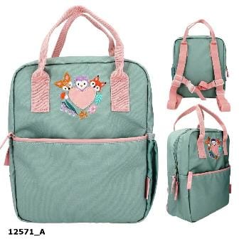 Linda mochila pequena verde WILD FOREST con bordado - resistente y duradera