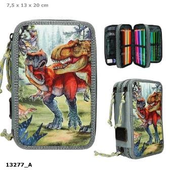 Estuche triple verde Bite de dinosarios con 38 lápices y mucho más