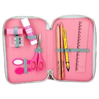 Precioso Estuche triple lleno de color verde suave con 38 lapices y mucho mas de Miss Melody