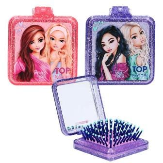 Cepillo de pelo plegable con espejo - en forma cuadrada y con brillos BEAUTY and ME TOPModel