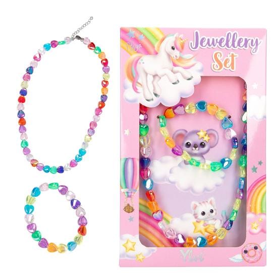 Ylvi Set de joyas con collar y pulsera - Bisutería de corazones multicolor