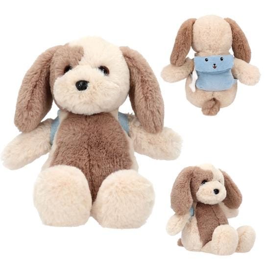 Peluche perro Milo con mochila y huesito colgado - un amigo supersuave y fiel para ti