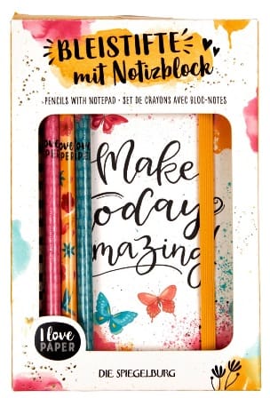 Set con 3 lápices mina y linda libreta - Make today amazing