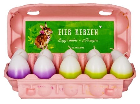 Cajita con velas en forma de un huevo - Felices Pascuas de resurreccion