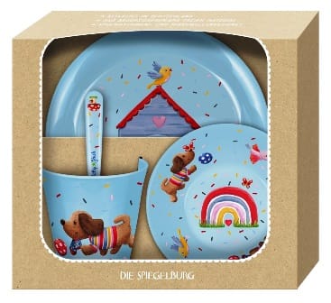 Set de regalo de vajilla con lindo Perrito salchicha y caja de regalo - Made in Germany