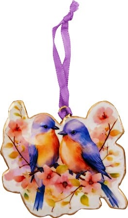 Bello colgante pajarito de metal  con cinta de satin