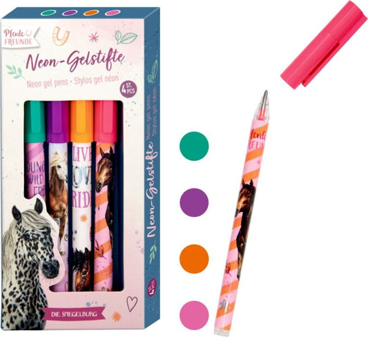Set de 4 boligrafos de gel neon - para los amantes de los caballos