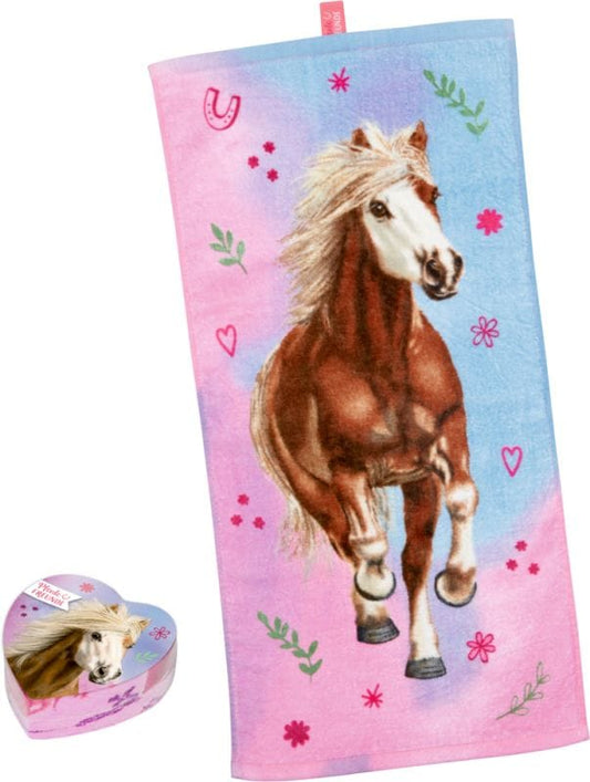 Toalla magica comprimida en forma de corazon de 100%  algodon  - Para amantes de los caballos