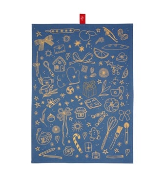 Pano de cocina en un suave azul con disenos navidenos 100% algodon - Make A Wish