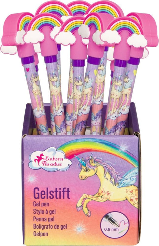 Bolígrafo de gel con topper de arcoíris - Paraíso de unicornios - Llevate el tuyo