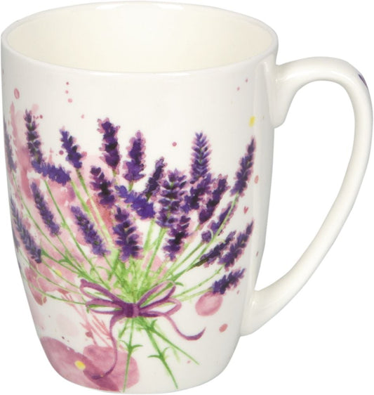 Fina Taza de porcelana - diseno Provenza con lavanda en suaves tonos lilas