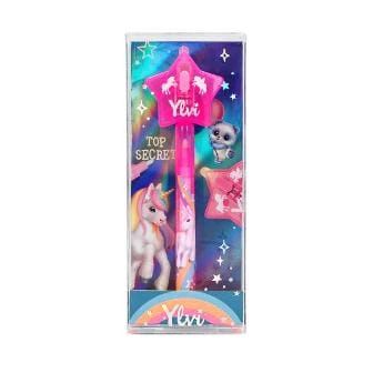 Bolígrafo mágico rosado con luz y tinta invisible del dulce unicornio Ylvi