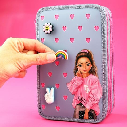 TOPModel estuche triple con 38 lápices y mucho más - con pines de silicona y corazones