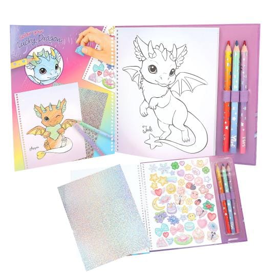 Libro para colorear dragones de la suerte y con 3 lápices gruesos multicolor