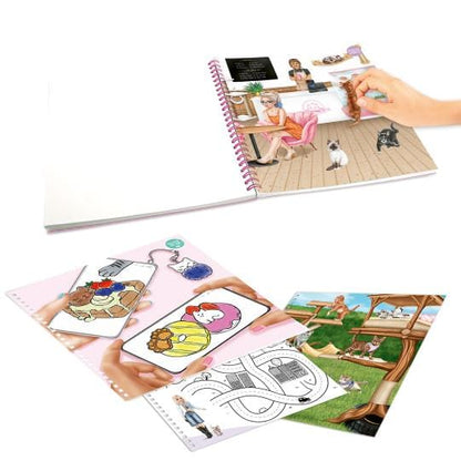 Crea tu libro KITTY de colorear pegar y adivinar de TOPModel con 5 hojas de pegatinas