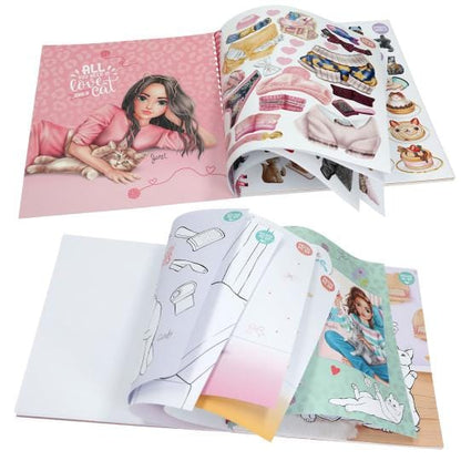 Crea tu libro KITTY de colorear pegar y adivinar de TOPModel con 5 hojas de pegatinas