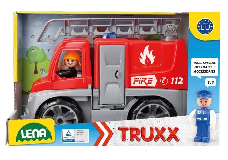 Camión de bomberos TRUXX  de 29 cm con escalera giratoria e inclinable y figura de bombero para jugar