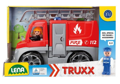 Camión de bomberos TRUXX  de 29 cm con escalera giratoria e inclinable y figura de bombero para jugar
