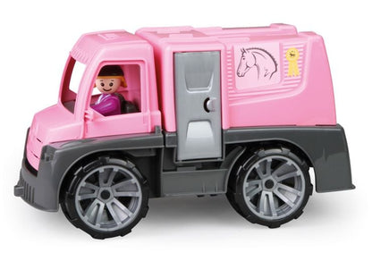 Transportador de caballos grande TRUXX con jinete y caballo con cabeza abatible y silla de montar- 29cm