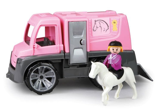 Transportador de caballos grande TRUXX con jinete y caballo con cabeza abatible y silla de montar- 29cm