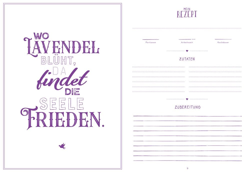 Libreta para anotar recetas - Meine liebsten Rezepte - Mis recetas favoritas - Lavanda