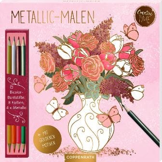 Bloc rosado con lapices metalicos de la linea Gloria del Jardín - Tiempo Creativo