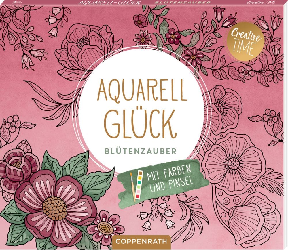 Bloc de dibujo Felicidad de acuarela Encanto de flores - con 6 acuarelas y un pincel