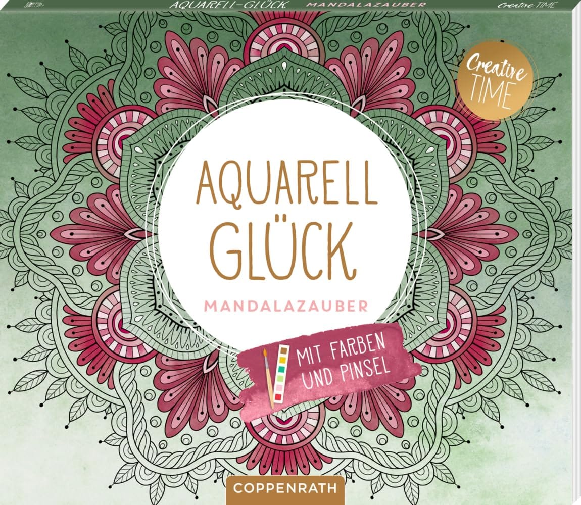 Bloc para pintar Felicidad de acuarela -  Encanto de mandala - con 6 acuarelas y pincel