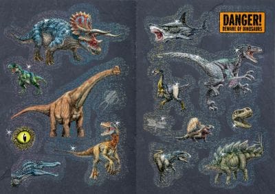 ¡Cuidado, mas de 60 pegatinas brillantes del Mundo T-Rex