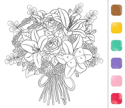 Felicidad en acuarela Encanto del jardín con 6 colores en cada hoja y pincel - Tiempo creativo