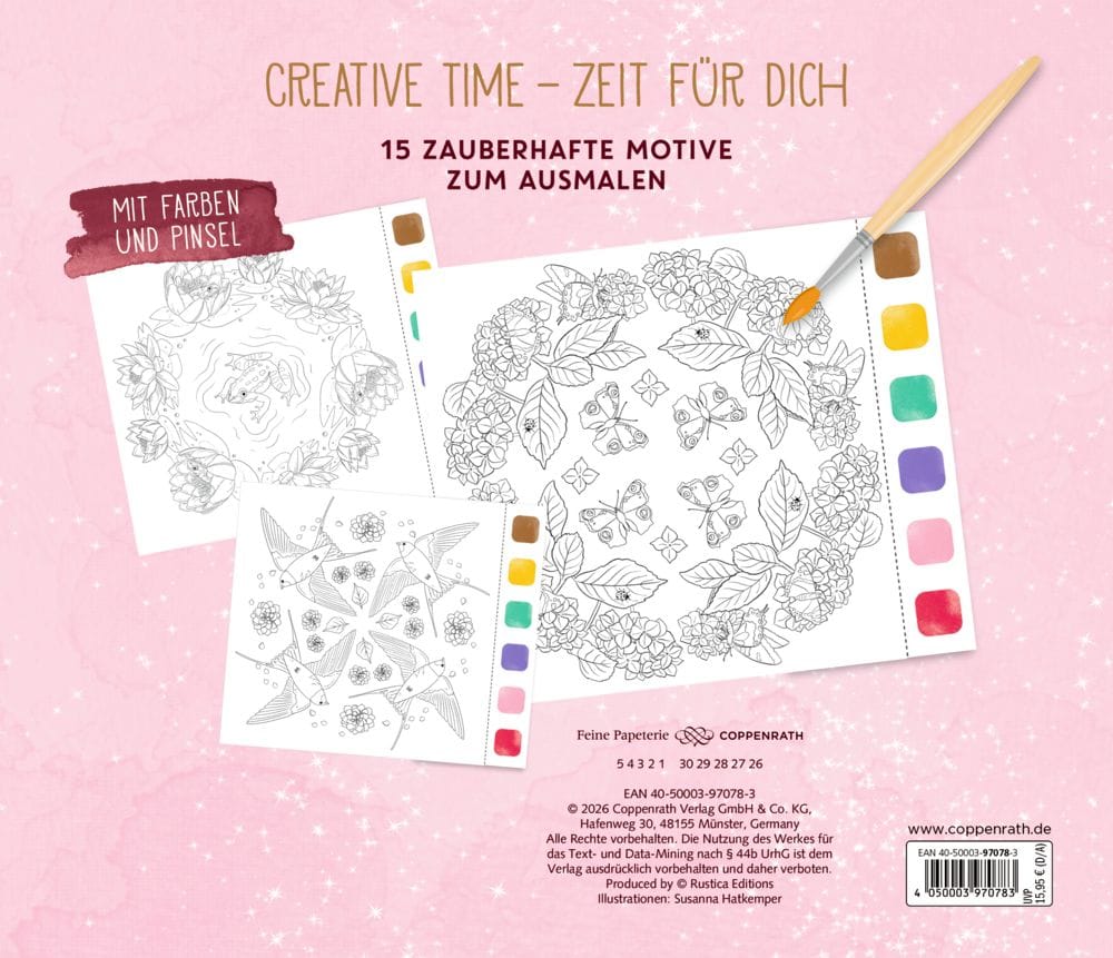 Mandalas de felicidad en acuarela con colores en cada hoja y pincel - Tiempo creativo