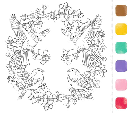 Mandalas de felicidad en acuarela con colores en cada hoja y pincel - Tiempo creativo