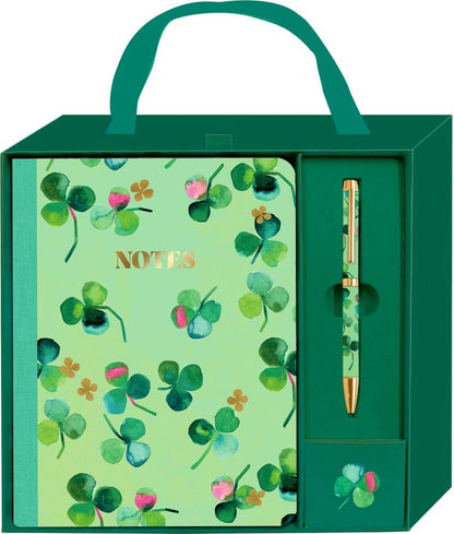 Elegante caja de regalo con banda y ribete dorado - Cuaderno con bolígrafo de  All about green
