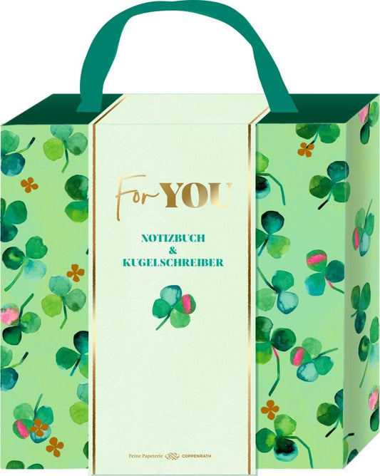 Elegante caja de regalo con banda y ribete dorado - Cuaderno con bolígrafo de  All about green